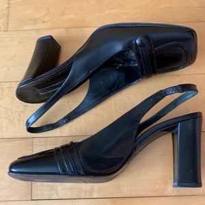 Size 7M Via Spiga 3" black leather slingback heels